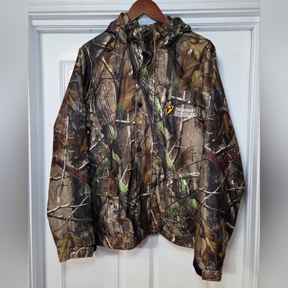 Scent Shield Full Zip Hooded Camo Waterproof Hunting Jacket Men's Size Medium